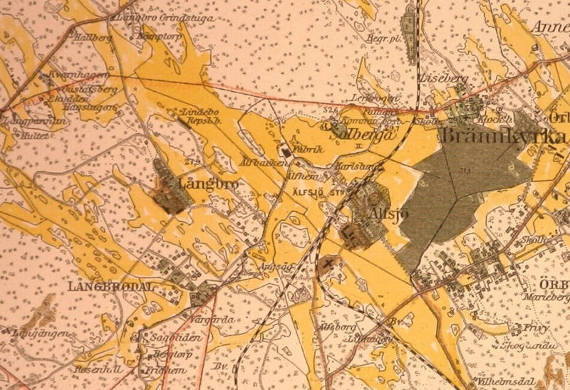 Nedskalad bild. Karta Långbro 1906